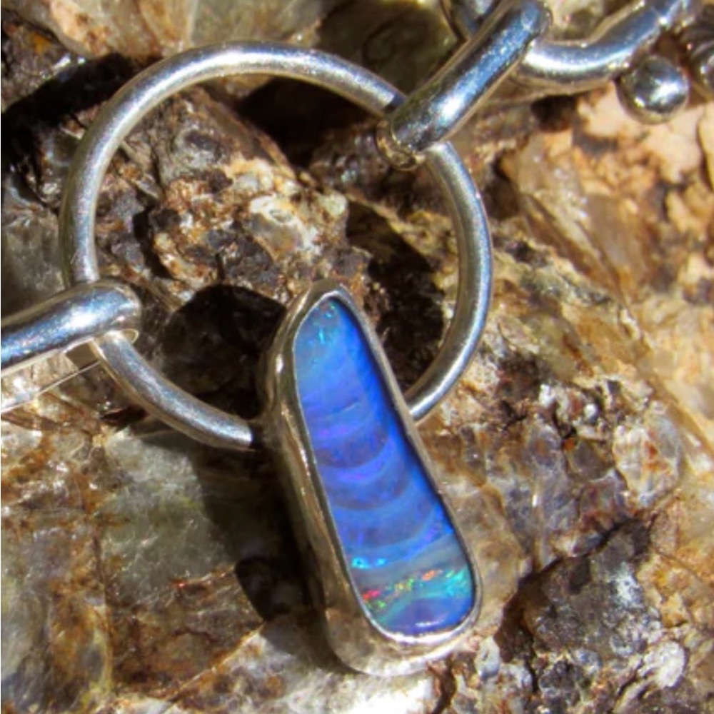 Handmade Opal and Sterling Silver Paperclip Necklace - Picture 3 of 9